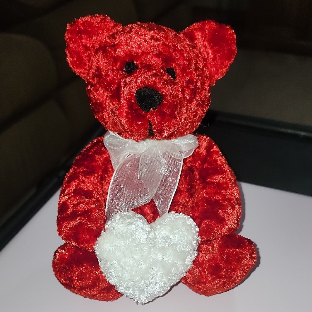 Plush Red Teddy Bear with White Heart and bow Valentine's Bear Stuffed Animal